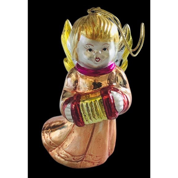 Autom Angel Gold Metallic Tone Porcelain Christmas Ornament China New Old Stock - Picture 2 of 7